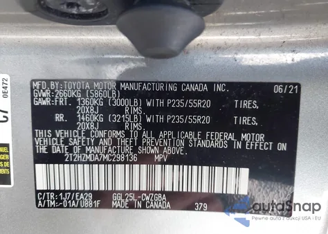 2021 Lexus Rx 350 z USA, uszkodzony, nr VIN 2T2HZMDA7MC298136